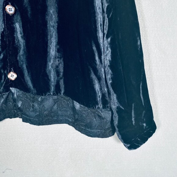 CP Shades Top Womens L Black Velvet Button Up Tunic Collared - Picture 2 of 11